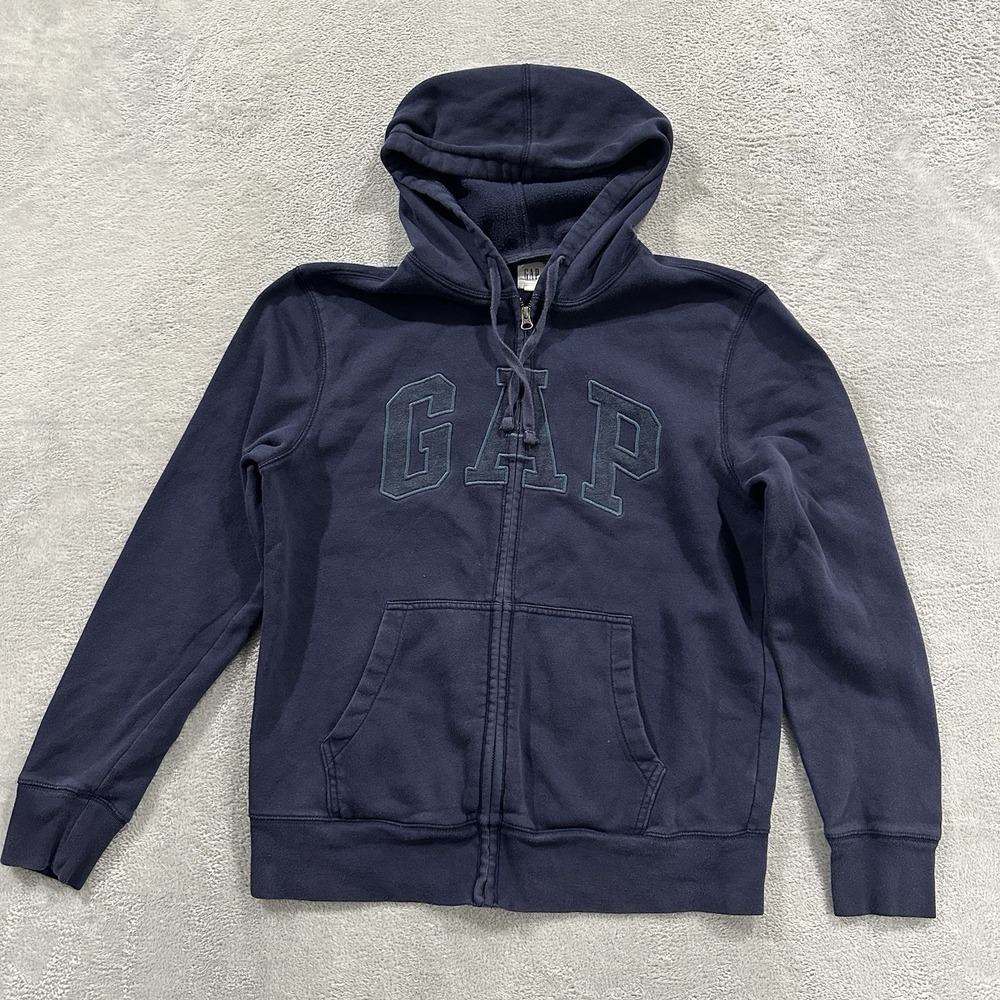 Gap Jacket Men's Medium Full Zip Fleece Hooded Y2K Retro Logo 90s Grunge Blue